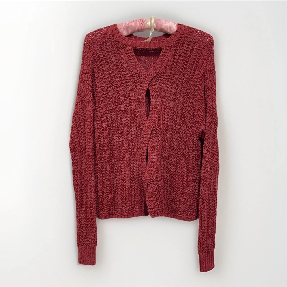 Hollister XS Open Back Knit Sweater Burgundy Cotton Blend Romantic Cozy Cottage